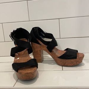 Cork black strap heels